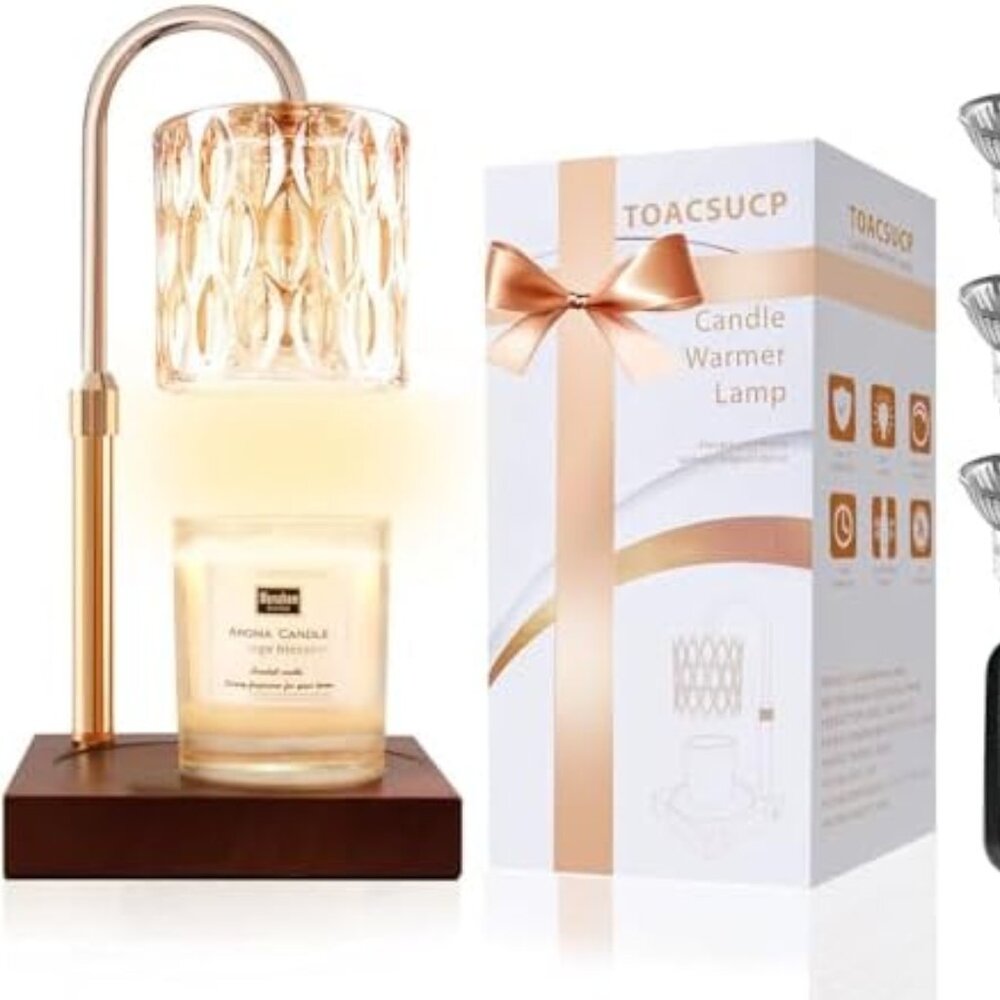 Candle Warmer Lamp with 3 Bulbs, Adjustable Height Dimmable Candle Warmer